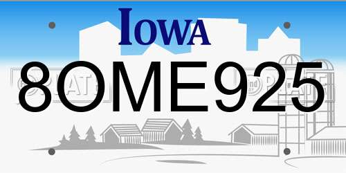 8OME925 Iowa License Plate