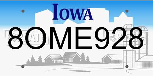 8OME928 Iowa License Plate