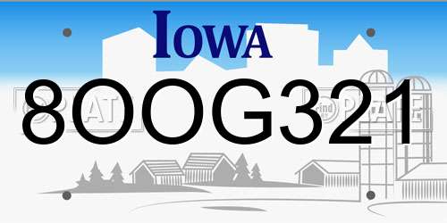 8OOG321 Iowa License Plate