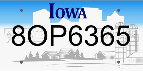 8OP6365 Iowa License Plate