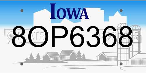8OP6368 Iowa License Plate
