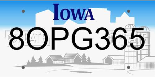 8OPG365 Iowa License Plate