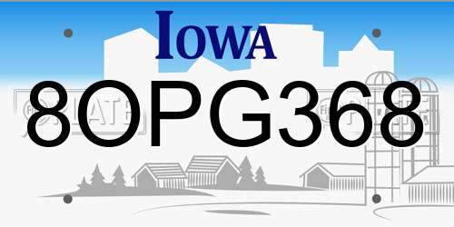 8OPG368 Iowa License Plate