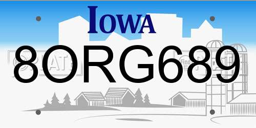 8ORG689 Iowa License Plate