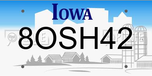 8OSH42 Iowa License Plate