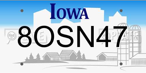 8OSN47 Iowa License Plate