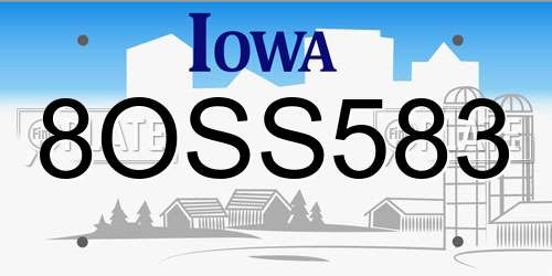 8OSS583 Iowa License Plate