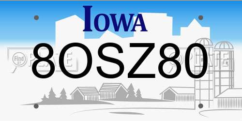 8OSZ80 Iowa License Plate