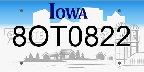 8OT0822 Iowa License Plate
