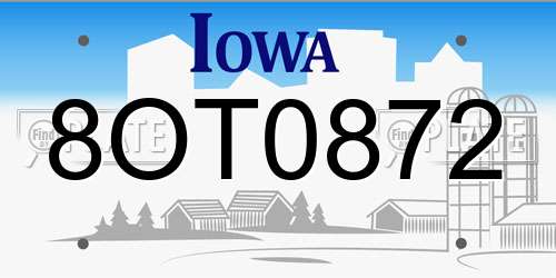8OT0872 Iowa License Plate