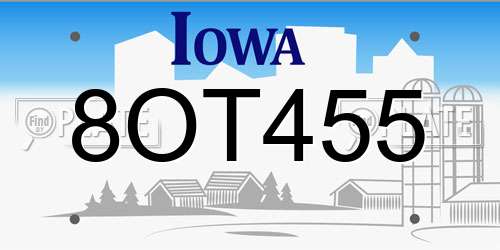 8OT455 Iowa License Plate