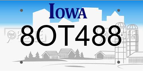 8OT488 Iowa License Plate