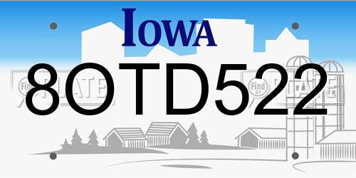 8OTD522 Iowa License Plate