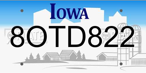 8OTD822 Iowa License Plate
