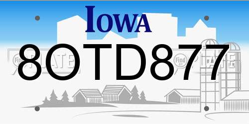 8OTD877 Iowa License Plate