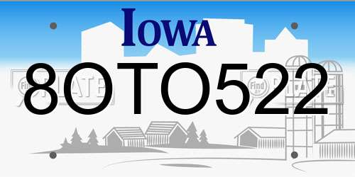 8OTO522 Iowa License Plate