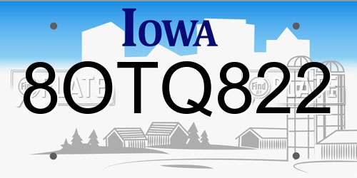 8OTQ822 Iowa License Plate