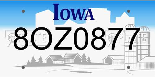8OZ0877 Iowa License Plate