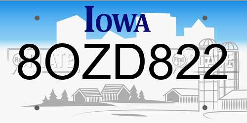 8OZD822 Iowa License Plate