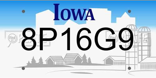 8P16G9 Iowa License Plate