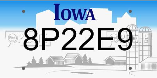 8P22E9 Iowa License Plate