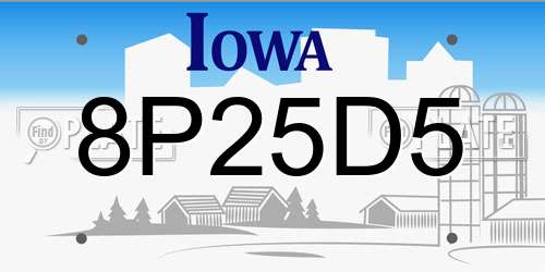 8P25D5 Iowa License Plate