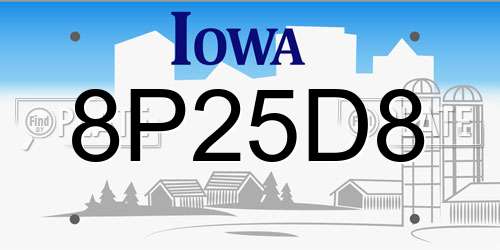 8P25D8 Iowa License Plate