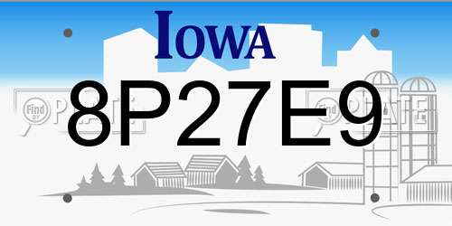 8P27E9 Iowa License Plate