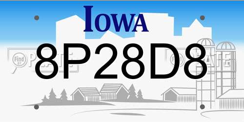 8P28D8 Iowa License Plate