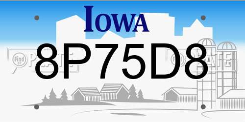 8P75D8 Iowa License Plate