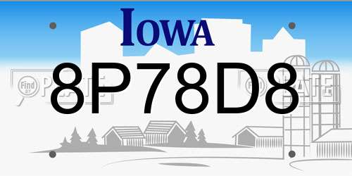 8P78D8 Iowa License Plate