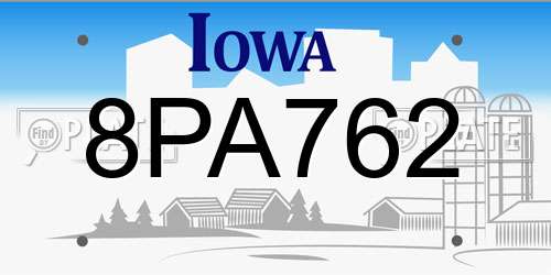 8PA762 Iowa License Plate