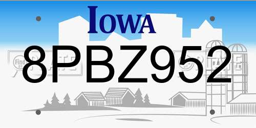 8PBZ952 Iowa License Plate