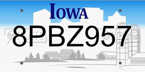 8PBZ957 Iowa License Plate