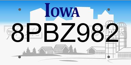 8PBZ982 Iowa License Plate