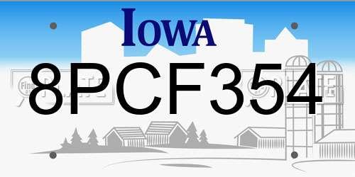 8PCF354 Iowa License Plate