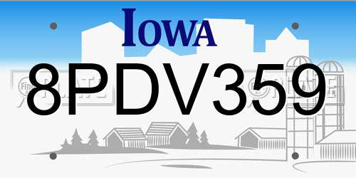 8PDV359 Iowa License Plate