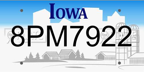 8PM7922 Iowa License Plate
