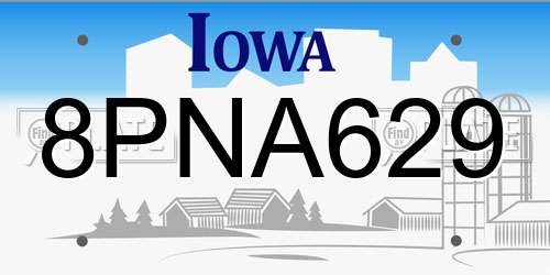 8PNA629 Iowa License Plate