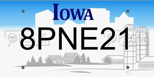 8PNE21 Iowa License Plate