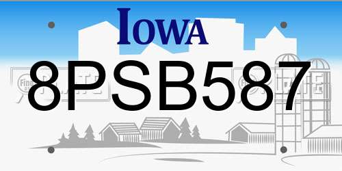 8PSB587 Iowa License Plate