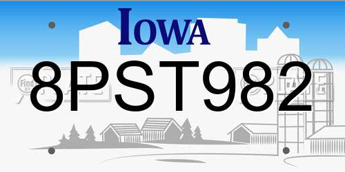 8PST982 Iowa License Plate