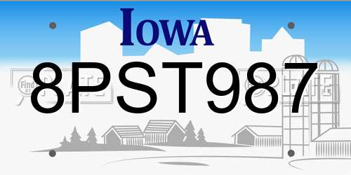 8PST987 Iowa License Plate