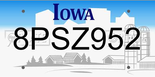 8PSZ952 Iowa License Plate