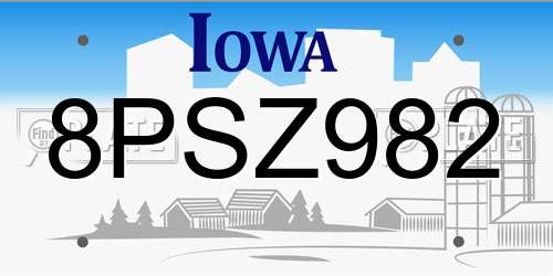 8PSZ982 Iowa License Plate