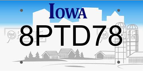 8PTD78 Iowa License Plate
