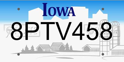 8PTV458 Iowa License Plate