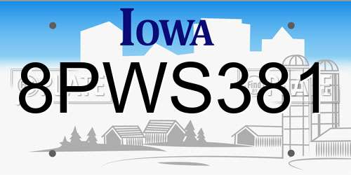 8PWS381 Iowa License Plate
