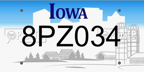 8PZ034 Iowa License Plate