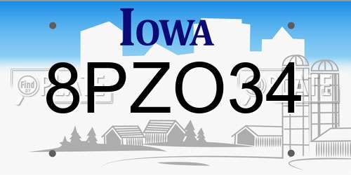 8PZO34 Iowa License Plate